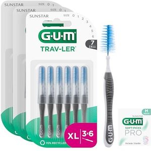 GUM TRAV-LER interdentale borstels| voor grondige reiniging tussen de tand | buigbare handgreep | tanden ragers en tandplak verwijderen | 2.6mm, ISO 7 | maat XL | 3x6 bundel (met 1 bonusmonster)