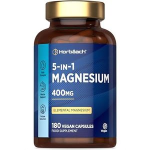 Magnesium Complex met Glycinate (bisglicinaat), Citraat en meer | 5 soorten Complex | 180 Veganistische Capsules | Horbaach