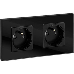 Stopcontact - Zwart - Enkelvoudige Wandcontactdoos - Glas - Inclusief Aansluitmateriaal