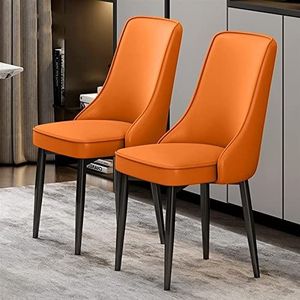 GEIRONV Moderne keukenstoelen set van 2, waterdichte PU lederen lounge stoel for woonkamer slaapkamer eetkamerstoelen met koolstofstalen voeten Eetstoelen (Color : Orange, Size : 92 * 48 * 45cm)