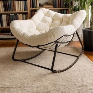 Buitenschommelstoel, Patio Egg Chair, Binnen Papasan-stoel, Rotan Wicker Lounge Chair, Moderne Koninklijke stoel for slaapkamer, woonkamer, veranda, tuin, gazon - Grijs(White)