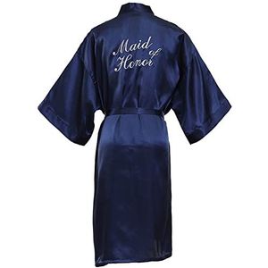Badjas voor dames, feestgewaden, satijnen kimono damesgewaden, bruid badjas, dames nachthemden nachtkleding ochtendjas, Maid of Honor Navy, L