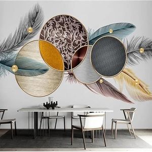 Geometrische Ronde Kleurrijke Veren Gouden Parels 3D Behang Mobili Kantoor Woonkamer Bank Sofa Slaapkamer TV Achtergrond Muur Decoratie-430cm×300cm