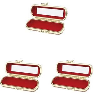 Lederen Lipstick Lipgloss Case Opbergdoos Balsem Houder met Spiegel Zwart, 3 Set (Grijs), Travel Size, als beschrijving