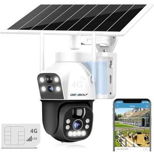 GENBOLT 3G/4G LTE Solar Beveiligingscamera Buiten Draadloos 2.5K, 8W 15600mAh Batterij Accu Bewakingscamera Draadloze Geen WiFi, Dual Lens Spotlight Wireless IP Camera CCTV met SIM-Kaart Cellular
