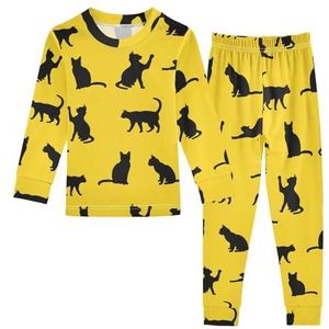 LI ZHI XIN Paj-set voor kinderen, katoen, jongens, meisjes, nachtkleding, set met lange mouwen, 2-delige huiskleding, nachtkleding voor leeftijd 1-8 jaar, schattig kattenpatroon, Meerkleurig, 5 jaar