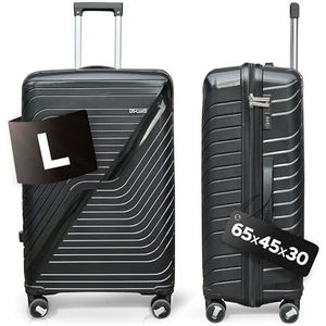DS-Lux Hoogwaardige reiskoffer, harde koffer, trolley, rolkoffer, handbagage, ABS-kunststof met TSA-slot, 4 spinner-wielen, (S-M-L-set), Zwart V3, Large, koffer