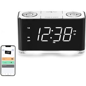 Wekkerradio, wekker met APP-bediening, groot LED-display, FM-radio, dubbele wekker, twee USB-oplaadpoorten, nachtlampje, automatische en handmatige dimmer, snooze, slaaptimer iTOMA 507