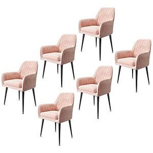 GEIRONV Fluwelen eetkamerstoelen set van 6, for woonkamer slaapkamer make-up stoel zwart stoelbenen lounge stoel 40 × 40 × 76cm Eetstoelen (Color : Pink)
