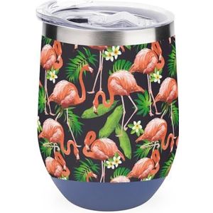 Flamingo Vogel Tropische Herbruikbare Koffiekopjes Roestvrij Staal Geïsoleerde Reismok Dubbelwandige Wijnbeker Blauw-Stijl