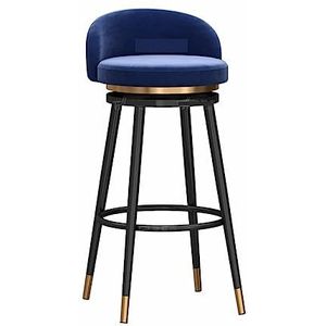 Barkrukken Ronde Barkruk 360° Draaibare Stoel Home Back Chair Receptie Barkruk Zwarte Poten Fluwelen Blad Barkrukken Set Van 2 (Color : Blue, Size : 65cm Sitting Height)
