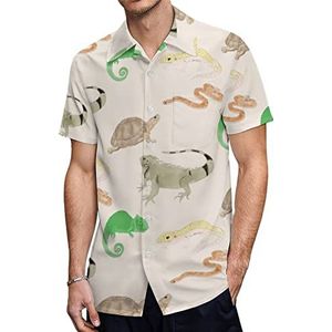 Hagedis schildpad luipaard gekko reptiel heren Hawaiiaanse shirts korte mouw casual shirt button down vakantie strand shirts 4XL