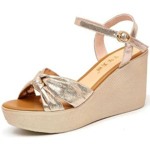 Damesmode dames Wedge High Heels Sandalen Gesp Peep Toe Plateauschoenen, goud, 40 EU