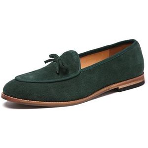 Men’s Slip-On Loafers Handmade Leather Breathable Comfortable Soft Hand Stitched Casual Shoes For Men Suede Dress Shoes (Color : Green, Size : EU 39)