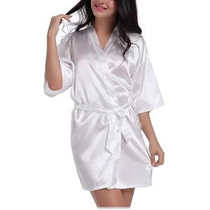 JMORCO Satijnen badjas dames satijnen gewaden badjassen pyjama pyjama nachtkleding nachtkleding halve mouw sexy casual, Wit, XXL (65-75kg)