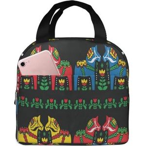 SUHNGE Runner Zweedse Dala Horse Folk Print Geïsoleerde lunchtas: lichtgewicht houdt voedsel urenlang warm/koud voor werk, reizen