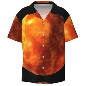 OdDdot Spark Planet Print Button Down Shirt voor heren, korte mouwen, casual shirt voor heren, zomer, zakelijk, casual overhemd, Zwart, L