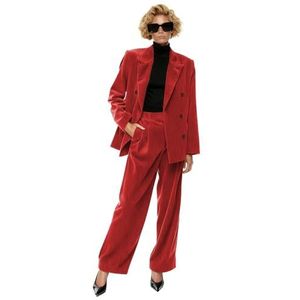 Dames Corduroy 2-delig pak kantoor dame outfit niets revers warme blazer vrijetijdskleding broek pak, Rood, XS