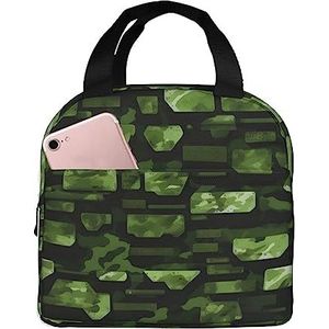 SUHNGE Groene militaire camouflageprint, licht, duurzaam, warmhoudend, geïsoleerde lunchbox voor dames en heren, draagtas voor kantoorwerk