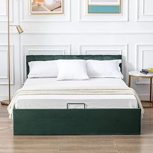 Gestoffeerde tweepersoonsbed | Ottomaanse bed | Groen fluwelen bedframe met opberging|4FT6 tweepersoonsbedframe, geen matras (groen) (geleverd aan klanten in ongeveer een week)