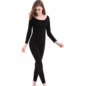 CnlanRow Thermo-ondergoed voor dames, met ronde hals, stretch, dun (hemd + broek)