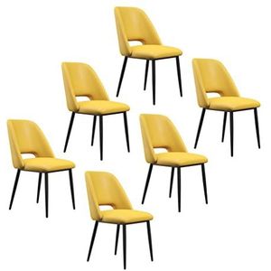 GEIRONV Keuken eetkamerstoelen Set van 6, zwarte benen lounge vergadering kantoor computer stoel Pu Lederen woonkamer zijstoel Eetstoelen (Color : Yellow)