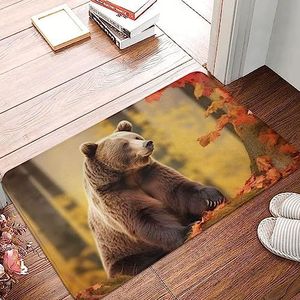 YNCATXZ Bruine beer in de herfst deurmat 40 x 60 cm antislip indoor outdoor mat welkomstmat wasbaar deurmat voor entree, deurmat, absorberende flanellen badmatten