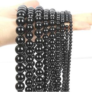 Natuurlijke stenen kraal Multicolor toermalijn tijgeroog agaat glas losse spacer kraal voor het maken van sieraden DIY armbanden accessoires-gladde zwarte steen-10mm- ongeveer 38 stuks