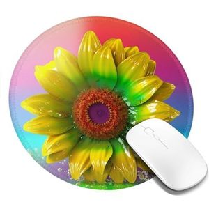 3D Kleurrijke Zonnebloem Print Muismat Ronde met Antislip Rubber Base Computer Muis Mat Leuke Muismat voor Kantoor Thuis