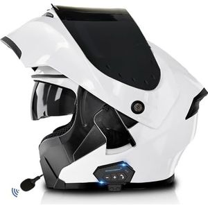 Motorhelm Flip-Up Helm Met Bluetooth Motorhelm Met Geïntegreerde Bluetooth Integraalhelm Anti-Fog Dubbele Spiegel Integraalhelm ECE Goedgekeurde Crashhelm E,XL=61-62CM