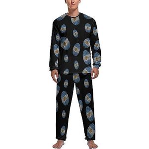 Argentinië Vlag Vinger Zachte Heren Pyjama Set Comfortabele Lange Mouw Loungewear Top En Broek Geschenken 2XL