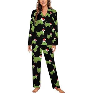 Kerst Dinosaurus Vrouwen Lange Mouw Button Down Nachtkleding Zachte Nachtkleding Lounge Pyjama Set L