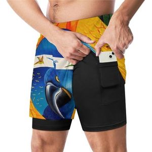 Parrot Art Brazilië Vlag Grappige Zwembroek met Compressie Liner & Pocket Voor Mannen Board Zwemmen Sport Shorts