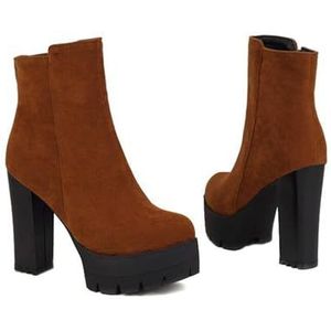 Enkellaarsjes Met Hoge Hakken Van 12 Cm Platform Enkellaarzen for Dames Korte Suède Laarzen Met Ritssluiting Aan De Zijkant Elegante Enkelschoenen for Dames for Een Feestje(Brown,42 EU)