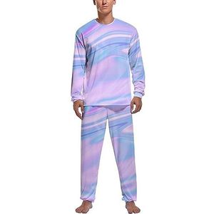 Roze Blauwe Streep Art Marmer Zachte Heren Pyjama Set Comfortabele Lange Mouw Loungewear Top En Broek Geschenken 2XL