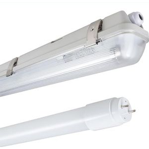 proventa IK08, lamp voor vochtige ruimtes met RF-bewegingsmelder en LED-buis 150 cm, 20,5 W, 3.100 lumen, 4.000 K, IP65, 50.000h, kunststof grijs, flikkervrij