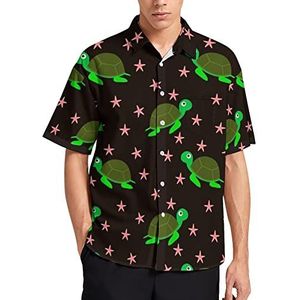 Sea Turtles T-shirt met korte mouwen voor heren, casual button-down, zomer, strand, top met zak