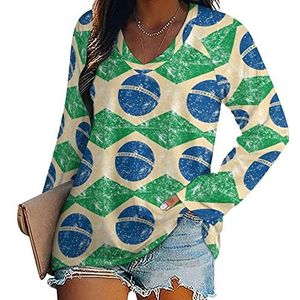 Brazilië Retro vlag dames lange mouw V-hals T-shirts herfst tops pullover tuniek T-shirt voor leggings