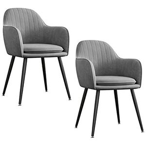 GEIRONV Kitchen Chair Set van 2, 47 × 44 × 83cm for woonkamer slaapkamer appartement make-up stoel fluwelen zwarte metalen benen eetkamerstoel Eetstoelen (Color : Gris)