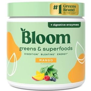 Bloom Nutrition Super Green Powder - Probiotica voor de gezondheid van het spijsverteringsstelsel, spijsverteringsenzymen met superfoods Spirulina en Chlorella voor de darmgezondheid (Mango)