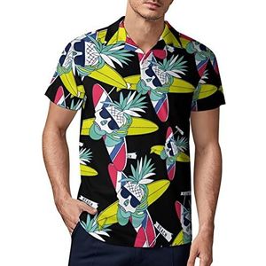 Surfboard Skull Pineapple golfpoloshirt voor heren, zomer T-shirt met korte mouwen, casual sneldrogende T-shirts, S