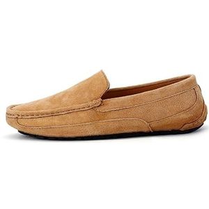 Heren loafers effen kleur ronde neus suède vamp mocassins schoenen antislip lichtgewicht comfortabel wandelen buiten instapper (Color : Brown, Size : 44.5 EU)