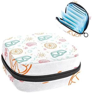 Maandverband Opbergtas,Draagbare maandverband Opbergzak,Doodle Coral Orange en Sun, Meerkleurig, 4.7x6.6x6.6 in/12x17x17 cm