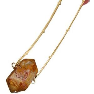 Women Crystal Point Pendant Necklace Chakra Stone Energy Citrines Roses Quartz Gold Silver Necklace Jewelry Boho (Color : Crazy Agate)