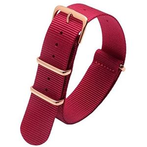 Horlogebandjes voor mannen en vrouwen, horlogeband 20 mm heren dames effen kleur paar nylon horlogeband waterdicht casual sportieve stijl horlogearmband (Color : Red rosegold Clasp, Size : 20mm)