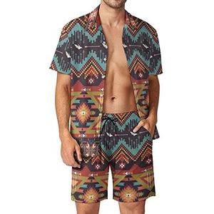 Azteekse Tribe Print Hawaiiaanse Sets voor Mannen Button Down Korte Mouw Trainingspak Strand Outfits S