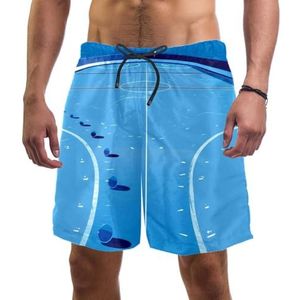 PAFEFO Blue Ice Hockey Stadium Boardshorts voor heren, sneldrogend, strand, zwemmen, sportpakken met zakken, IJshockeystadion Blauw, L
