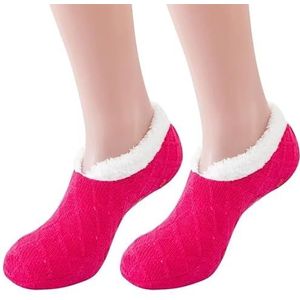 GSJNHY Slipper sokken dames gebreide slippers sokken gezellige pluizige sokken antislip sokken heren winter indoor dubbellaags slaapkamer slipper sokken EU 35-45 (kleur: rozerood, maat: 40-42 (26 cm))