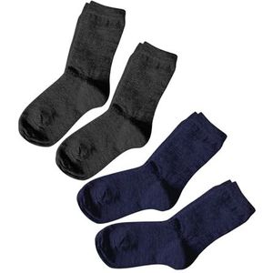 VITSOCKS Merino Wol Sokken Kinderen Warm Gewatteerde Zool (4 PAAR) Jongens Meisjes 2-10 Jaar, zwart en marineblauw, 27-30