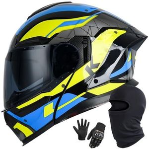 Systeemhelm Integraalhelm Motorhelm Met Dubbel Vizier Systeemhelm Integraalhelm Fietshelm DOT/ECE Goedgekeurde Integraalhelm Voor Motorraces F,XL/61-62CM